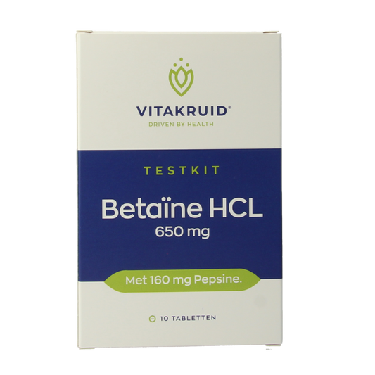 Vitakruid Aminozuren 10 Tabletten Vitakruid Betaine HCL 650mg & pepsine 160mg testkit 10 Tabletten