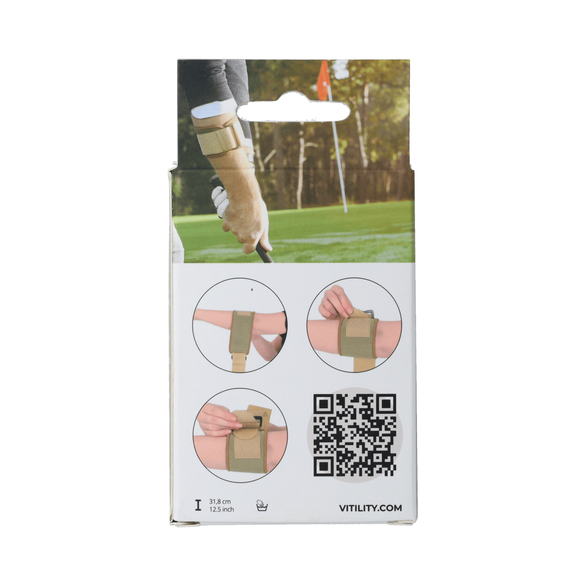 Vitility tennis elbow bandage wrap, 1.00 piece, flexible support for arm injury, shown wrapped around the forearm.