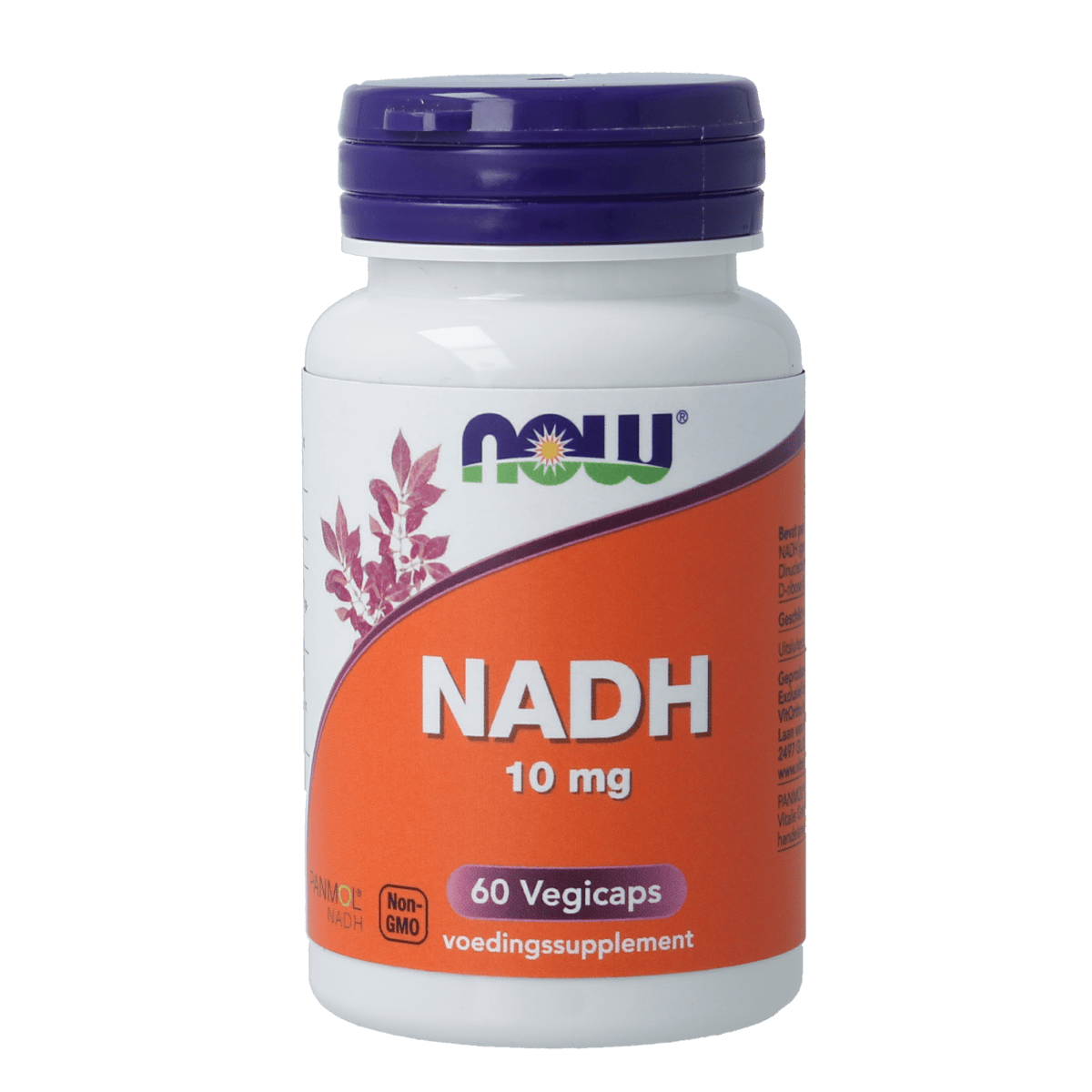 VitOrtho Vitamine Enkel NADH 10mg vegetarian capsules, 60-count, in a clear bottle with capsules visible inside.